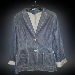 Lands End Blue Jean Jacket Blazer Cotton Women's 10